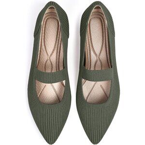 Women's Green Flats Shoes Pointed Toe Knit Washable Ballet Comfortable Flat